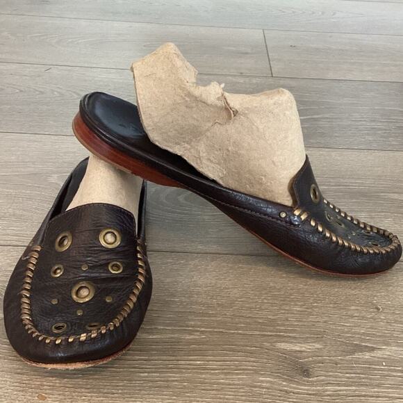 Bernardo Womens Leaerth Mule US 10M 10 M Brown Studded Flat Slip On Boho Classic - Picture 1 of 10